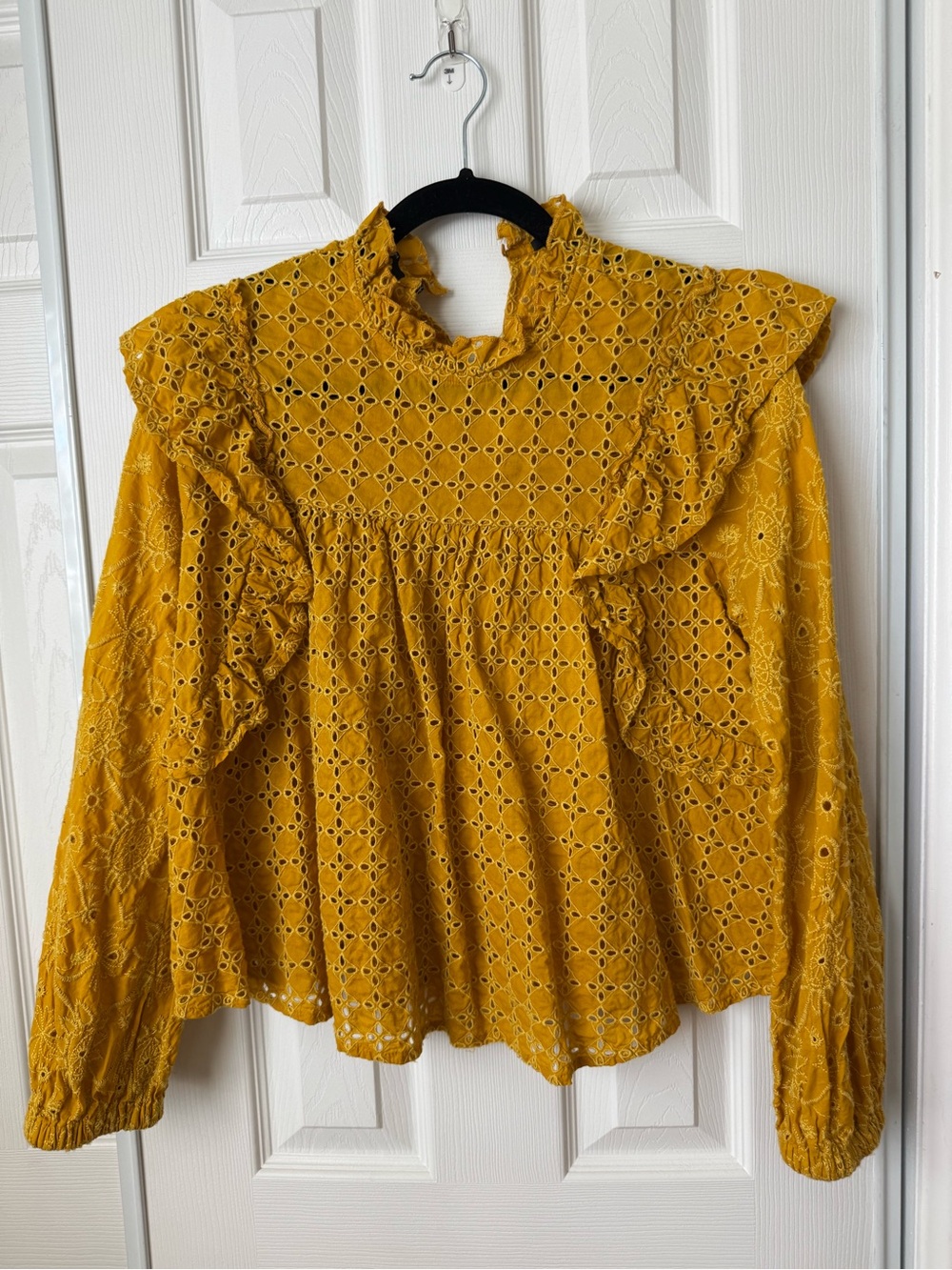 Scotch & Soda Mustard Yellow Eyelet Ruffle Blouse